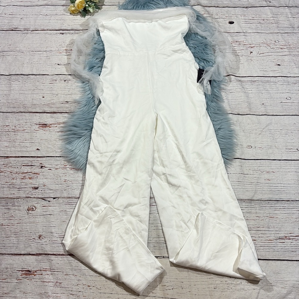 NWT Lulus Eternal Bliss White Tulle Off-the-Shoulder Wide-Leg Jumpsuit - Picture 9 of 9